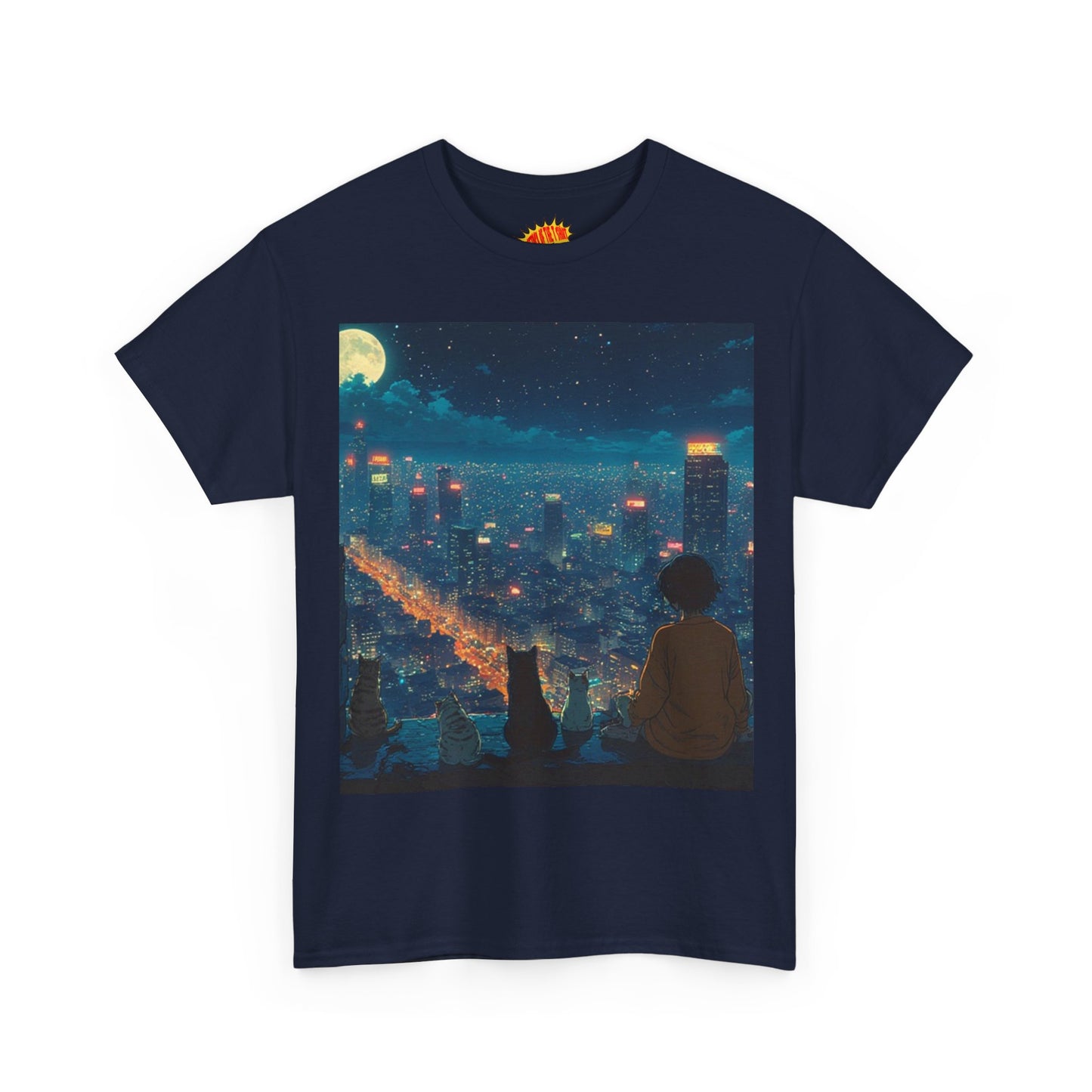 Anime City Night Scene w/Cats T-Shirt *Multiple Colors*