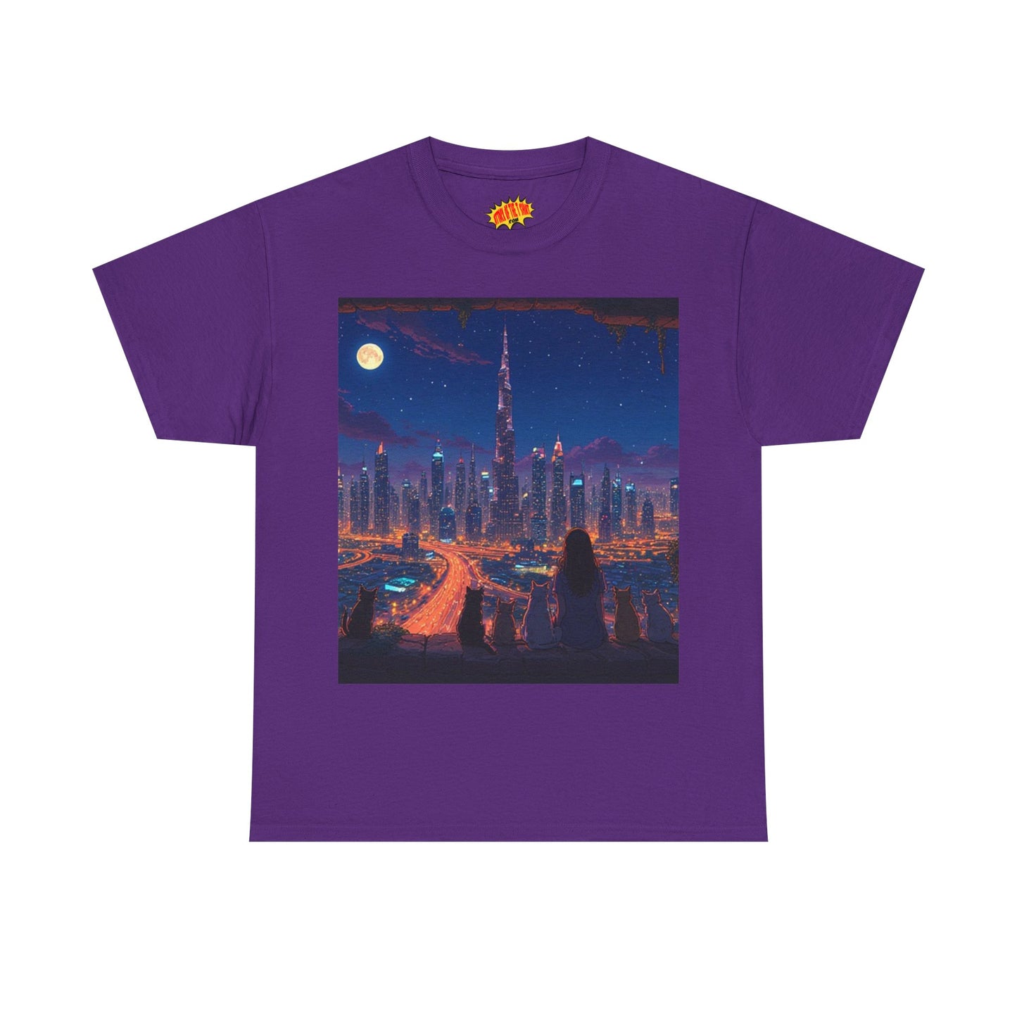 Cityscape Anime Night Scene w/Girl & Cats T-Shirt *Multiple Colors*
