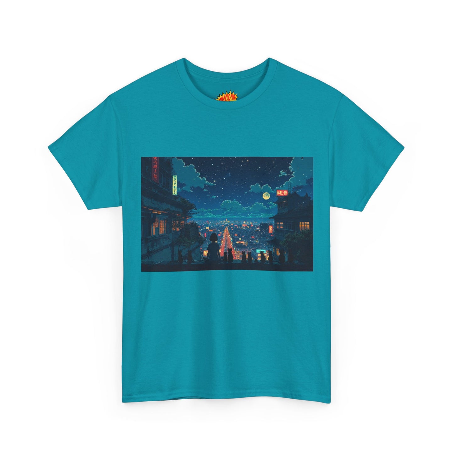 Anime Style City Scene w/Girl & Cats T-Shirt *Multiple Colors*
