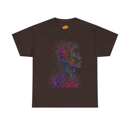 Multicolor Line Drawing Human Graphic Art Tee Shirt