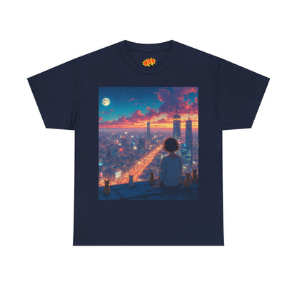 Neon City Anime Nighttime Scene w/Cats T-Shirt