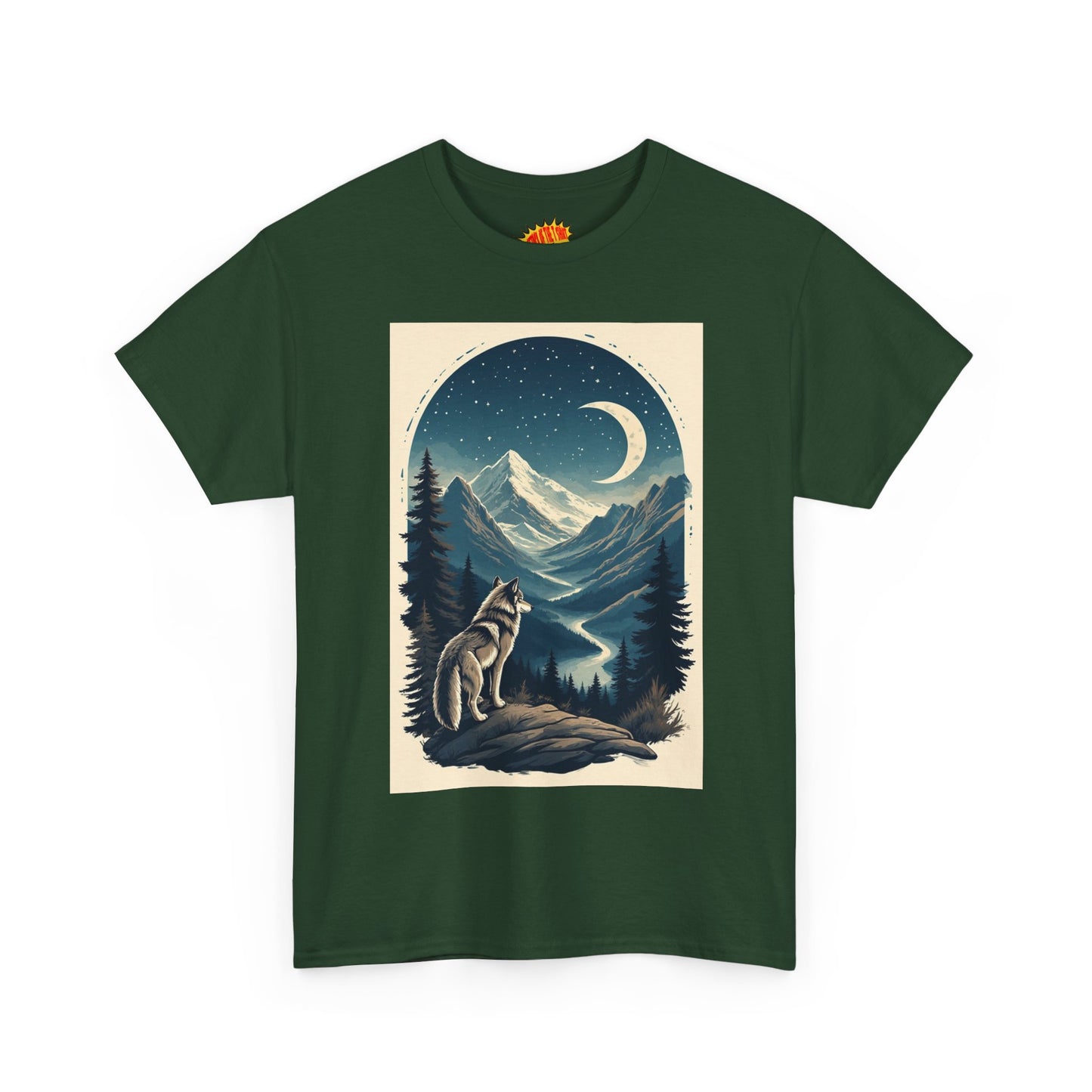 Wolf with Crescent Moon Scene T-Shirt *Multiple Colors*