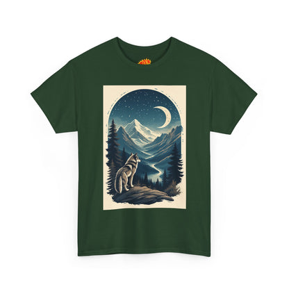 Wolf with Crescent Moon Scene T-Shirt