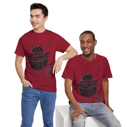 Black Cat w/Box + Yarn Ball Art Drawing Tee Shirt