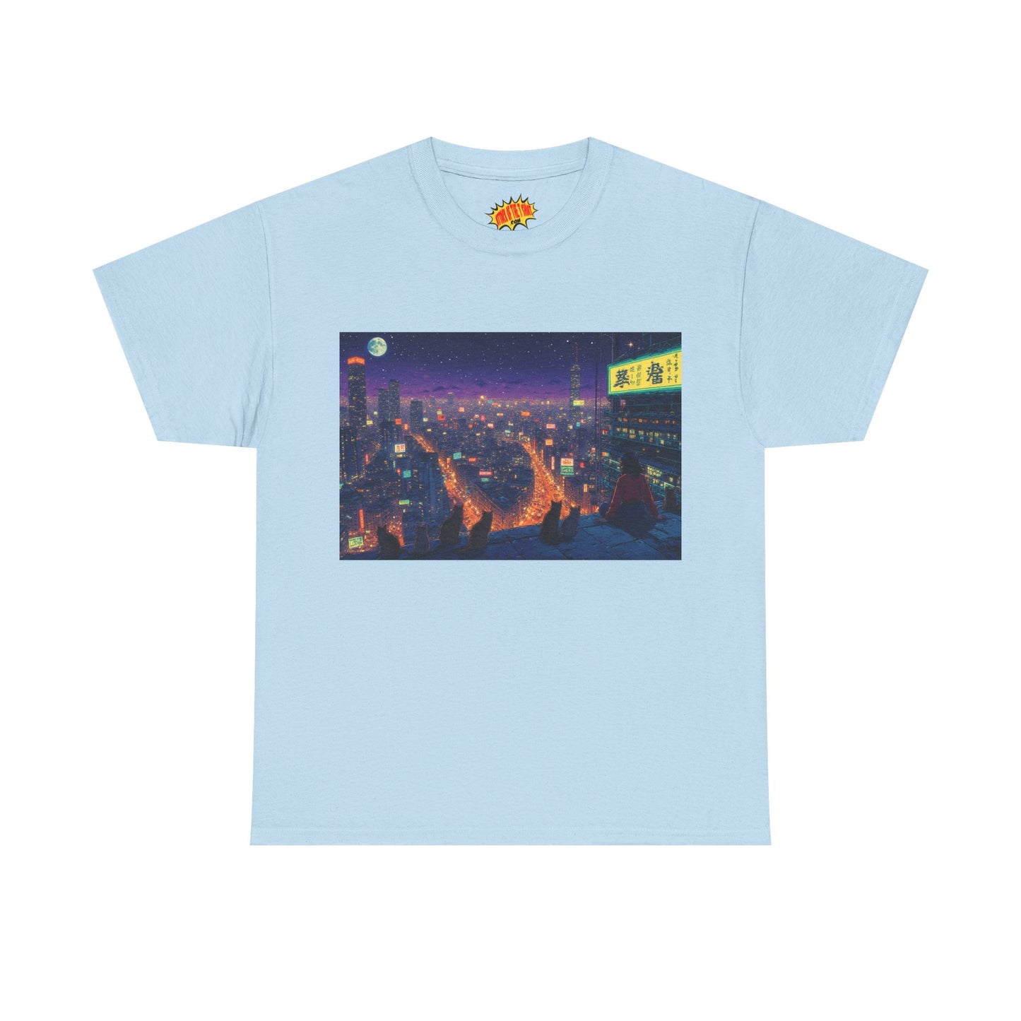 Anime Style Neon Night Cityscape w/Cats T-Shirt *Multiple Colors*