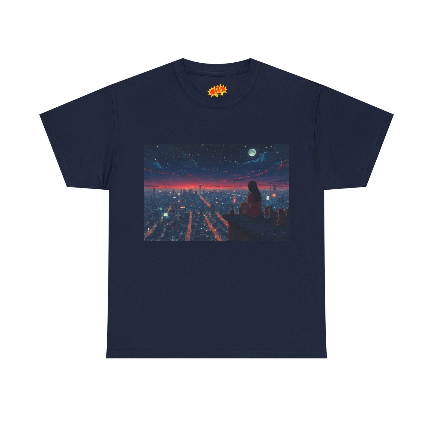 Neon City Anime Night Scene w/Cats T-Shirt *Multiple Colors*