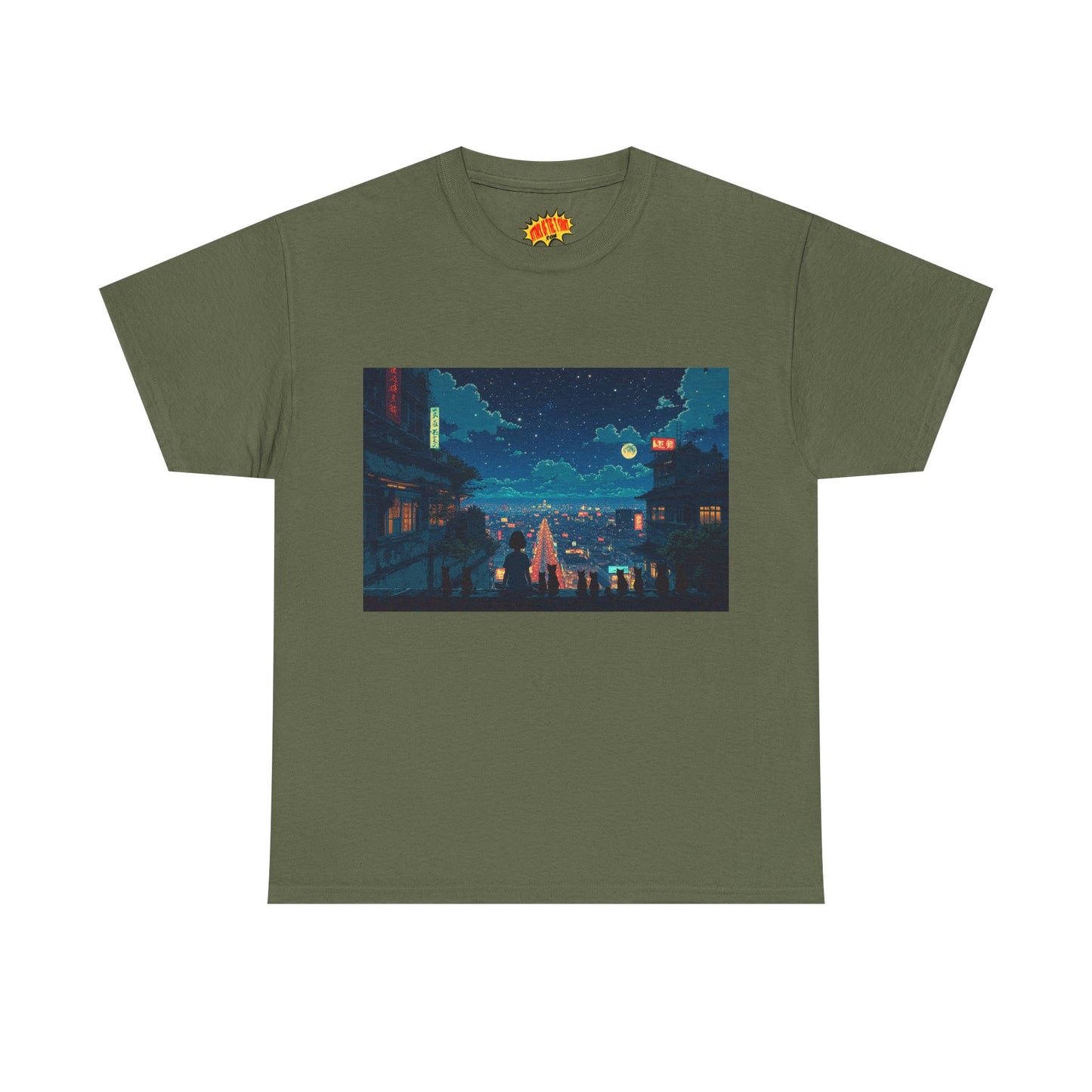 Anime Style City Scene w/Girl & Cats T-Shirt *Multiple Colors*