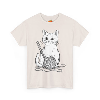 White Cat w/Yarn Ball Art Tee Shirt
