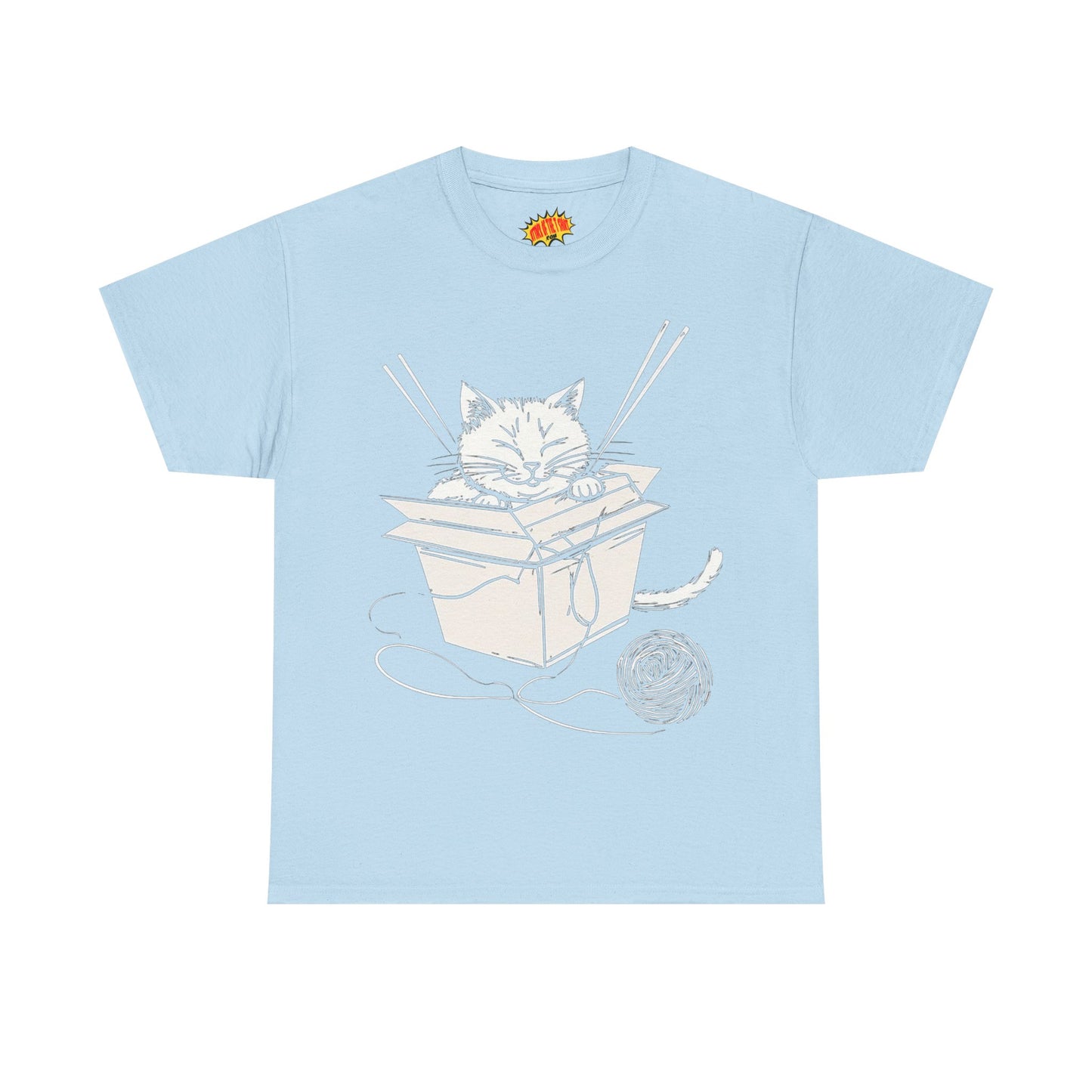 Cat w/Box + Yarn Ball Art Drawing Tee Shirt *Multiple Colors*