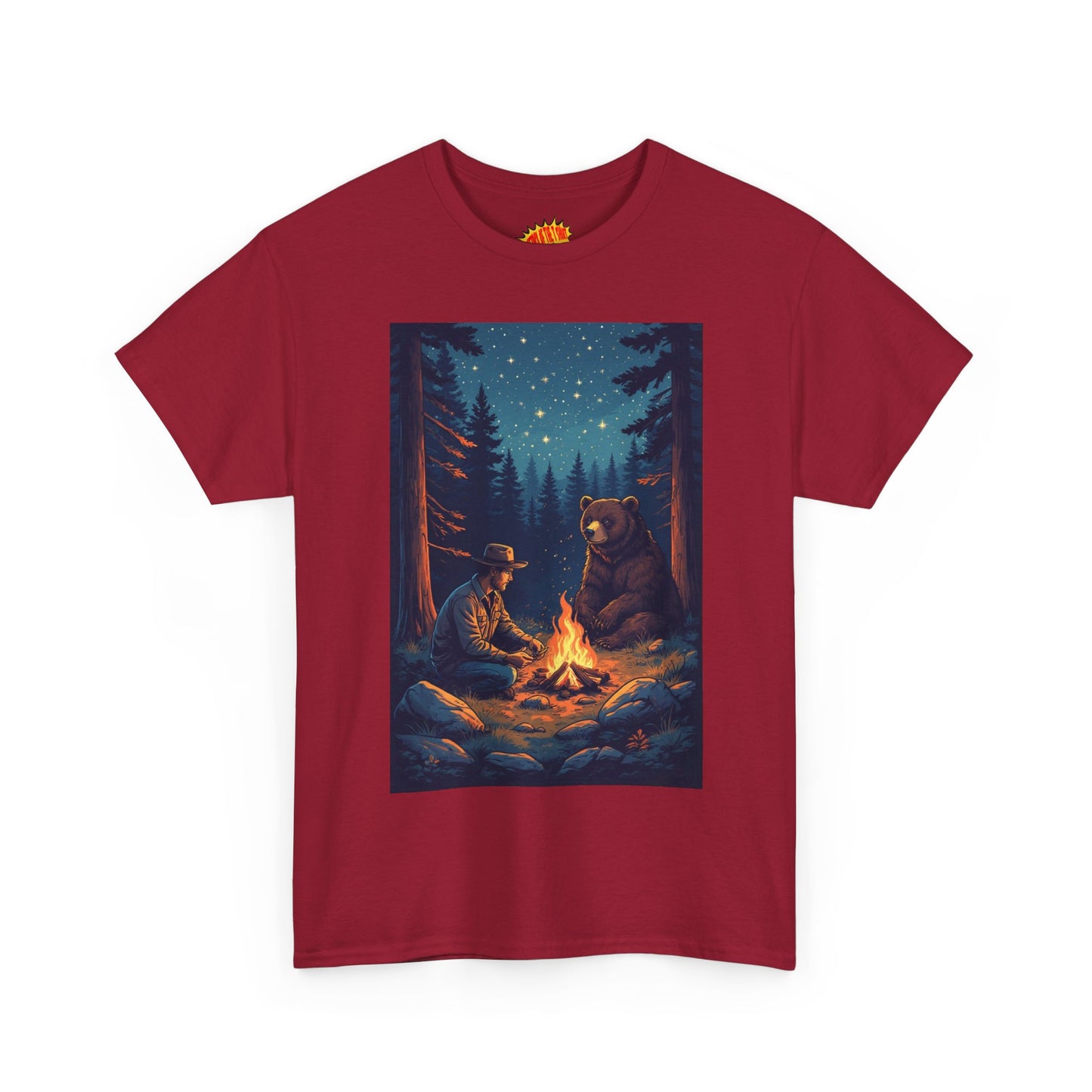 Cowboy w/ Brown Bear Campfire Scene T-Shirt *Multiple Colors*