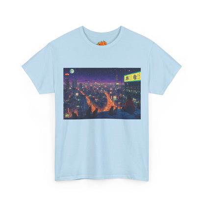 Anime Style Neon Night Cityscape w/Cats T-Shirt