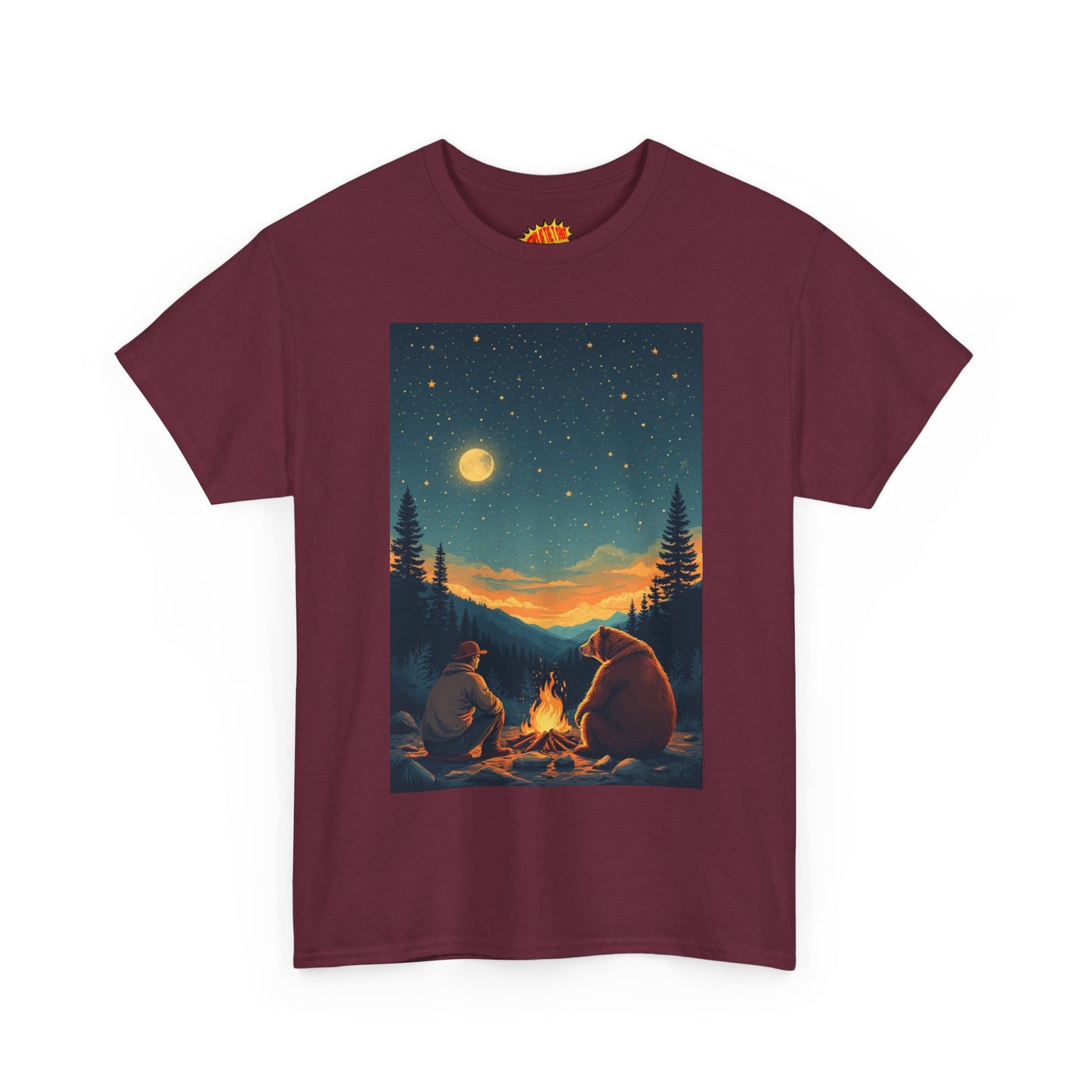 Mountain Man w/ Brown Bear Campfire Scene T-Shirt *Multiple Colors*