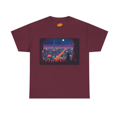 Anime Neon Cityscape Scene w/Cats T-Shirt