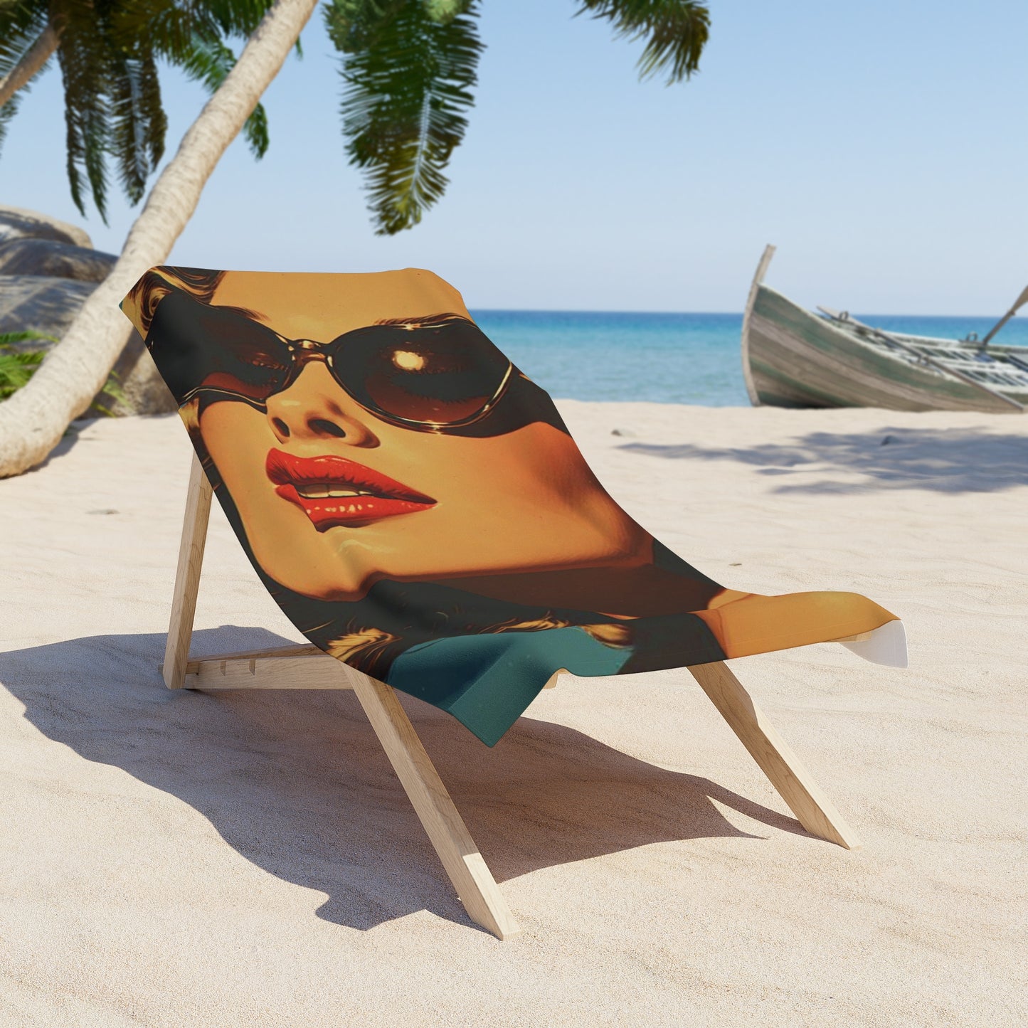 Vintage Sunglasses Model Glamour Shot Beach Towel | Retro Print Towel 2 Sizes