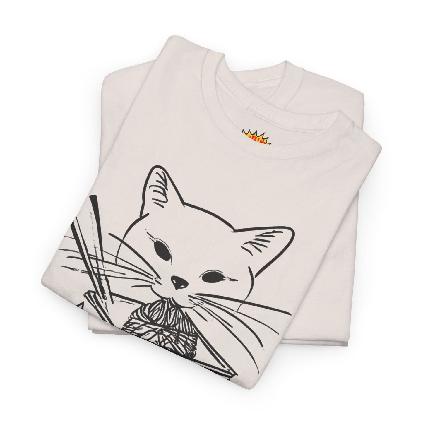 Cat w/Noodles Line Art Drawing Tee Shirt *Multiple Colors*