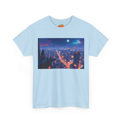 Nighttime Neon Anime Cityscape w/Cats T-Shirt