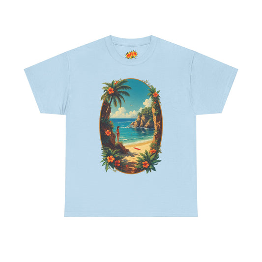 Vintage Style Tropical Beach Surf Scene T-Shirt *Multiple Colors*