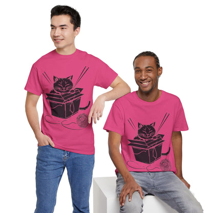 Black Cat w/Box + Yarn Ball Art Drawing Tee Shirt