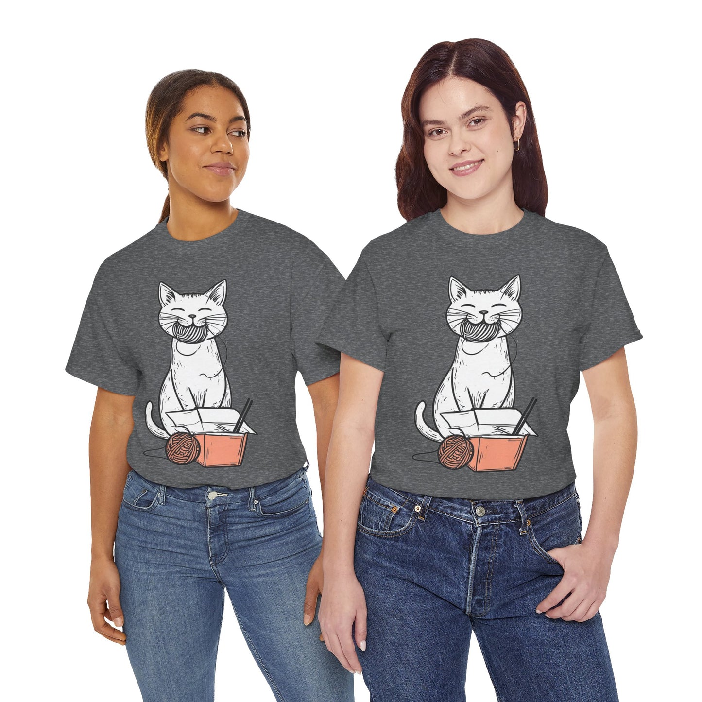 Cat w/Yarn Ball Takeout Art Tee Shirt *Multiple Colors*