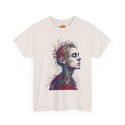 Multicolor Line Drawing Human Graphic Art Tee Shirt