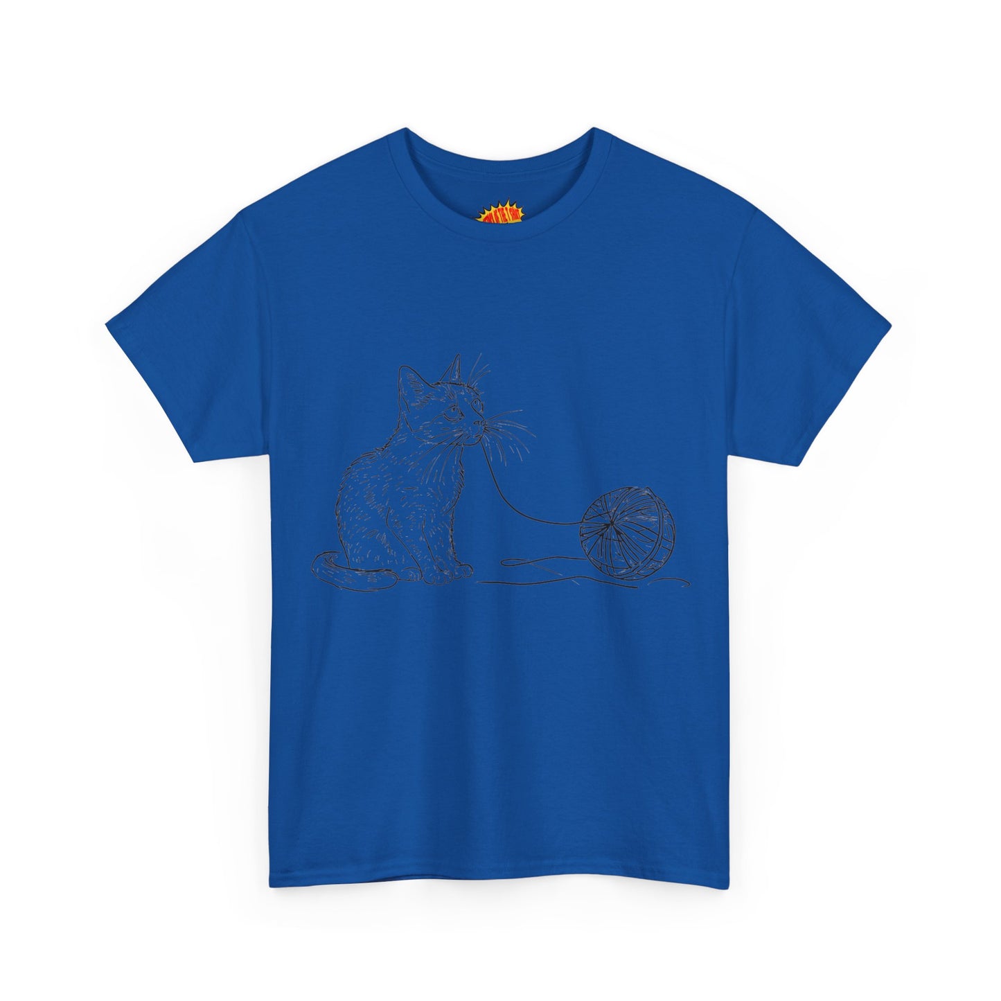 Cat w/Yarn Line Drawing Art Tee Shirt *Multiple Colors*