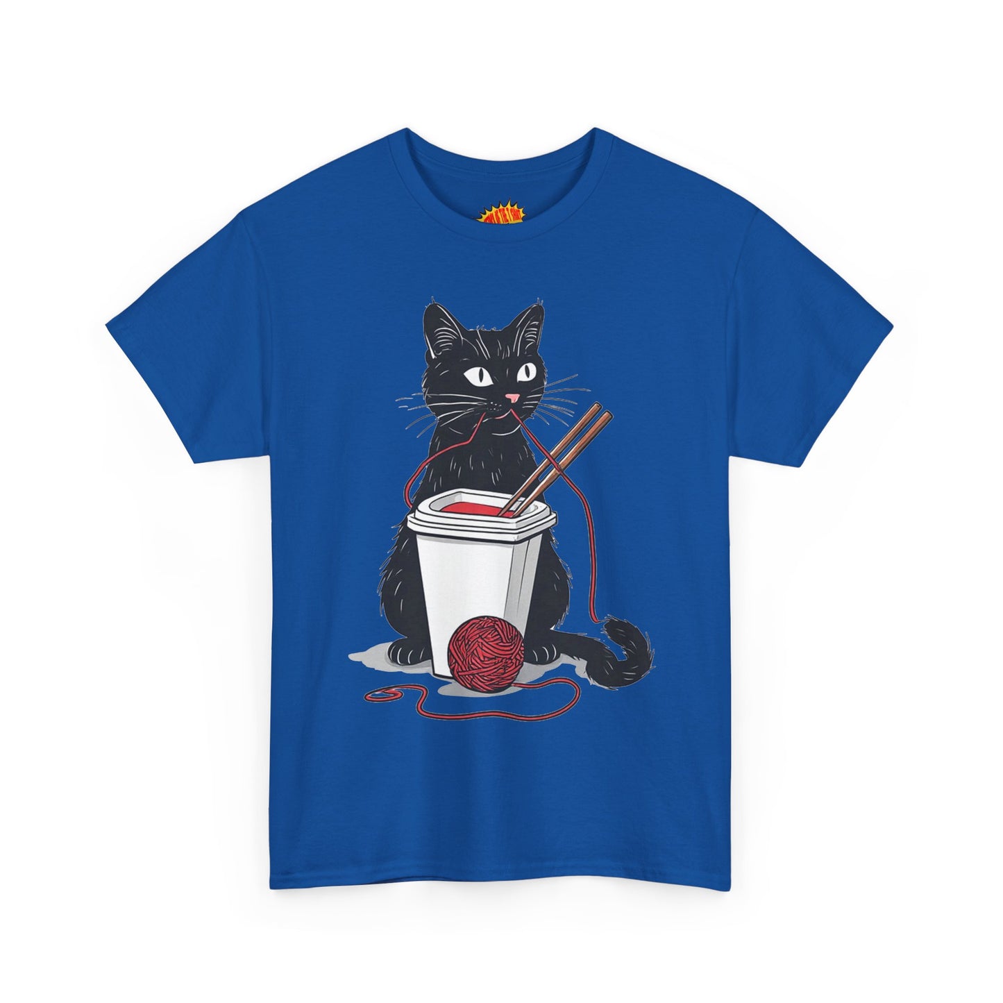 Black Cat w/Noodles + Yarn Ball Art Drawing Tee Shirt *Multiple Colors*