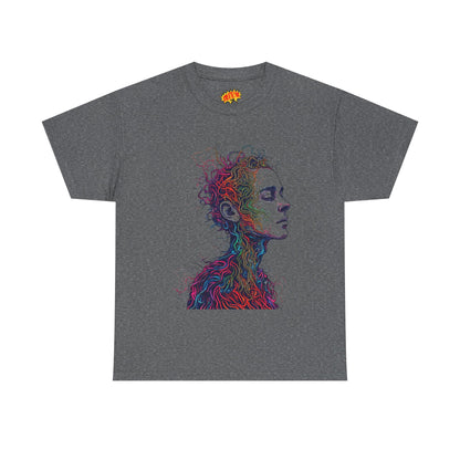 Multicolor Line Drawing Human Graphic Art Tee Shirt