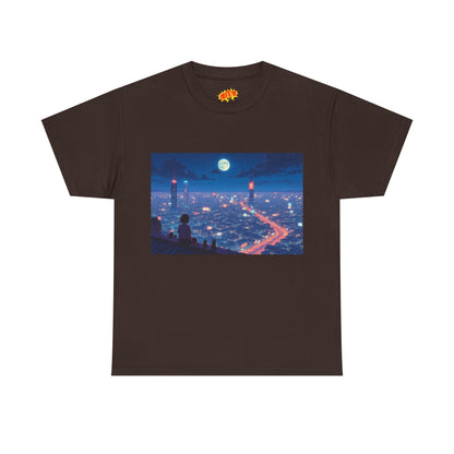 Anime Neon City Full Moon Scene w/Girl & Cats T-Shirt