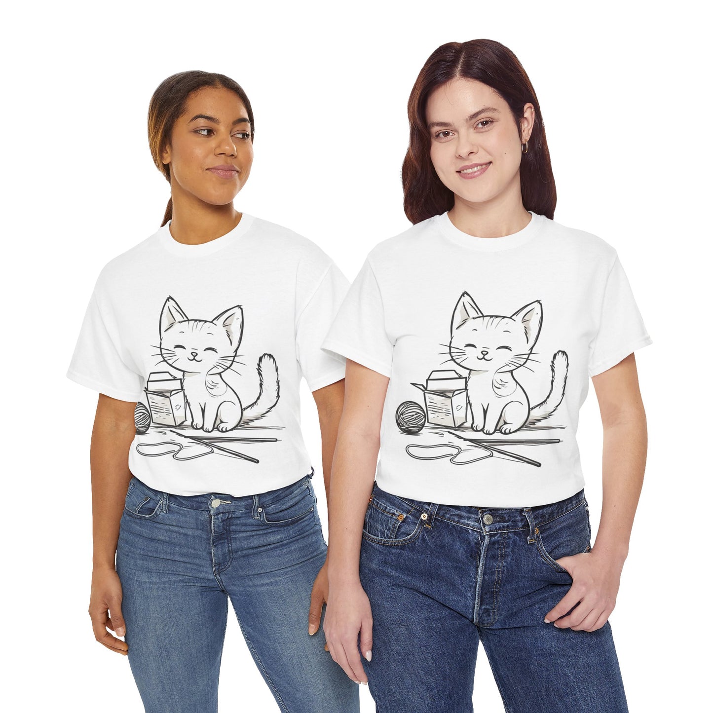 White Cat w/Takeout Yarn Art Tee Shirt *Multiple Colors*
