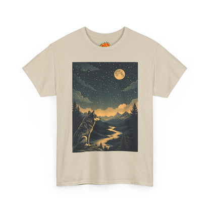 Mountain Wolf with River & Full Moon T-Shirt
