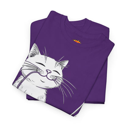 Happy Cat w/Noodles + Yarn Ball Art Drawing Tee Shirt