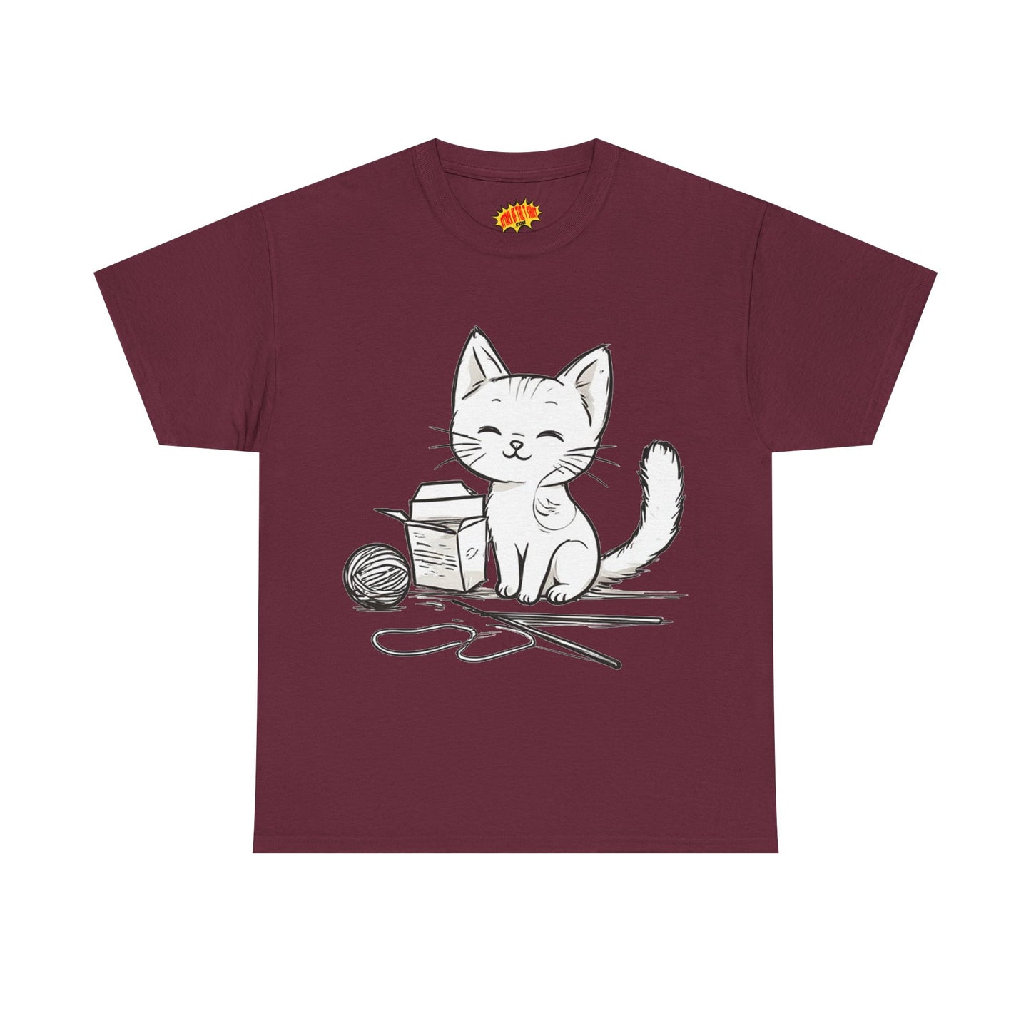White Cat w/Takeout Yarn Art Tee Shirt *Multiple Colors*