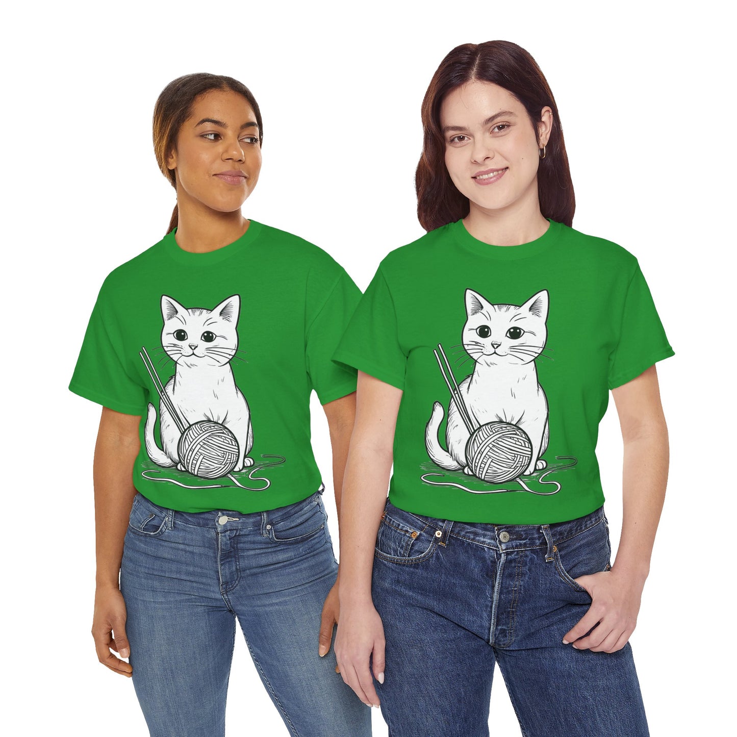 White Cat w/Yarn Ball Art Tee Shirt *Multiple Colors*