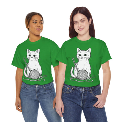 White Cat w/Yarn Ball Art Tee Shirt