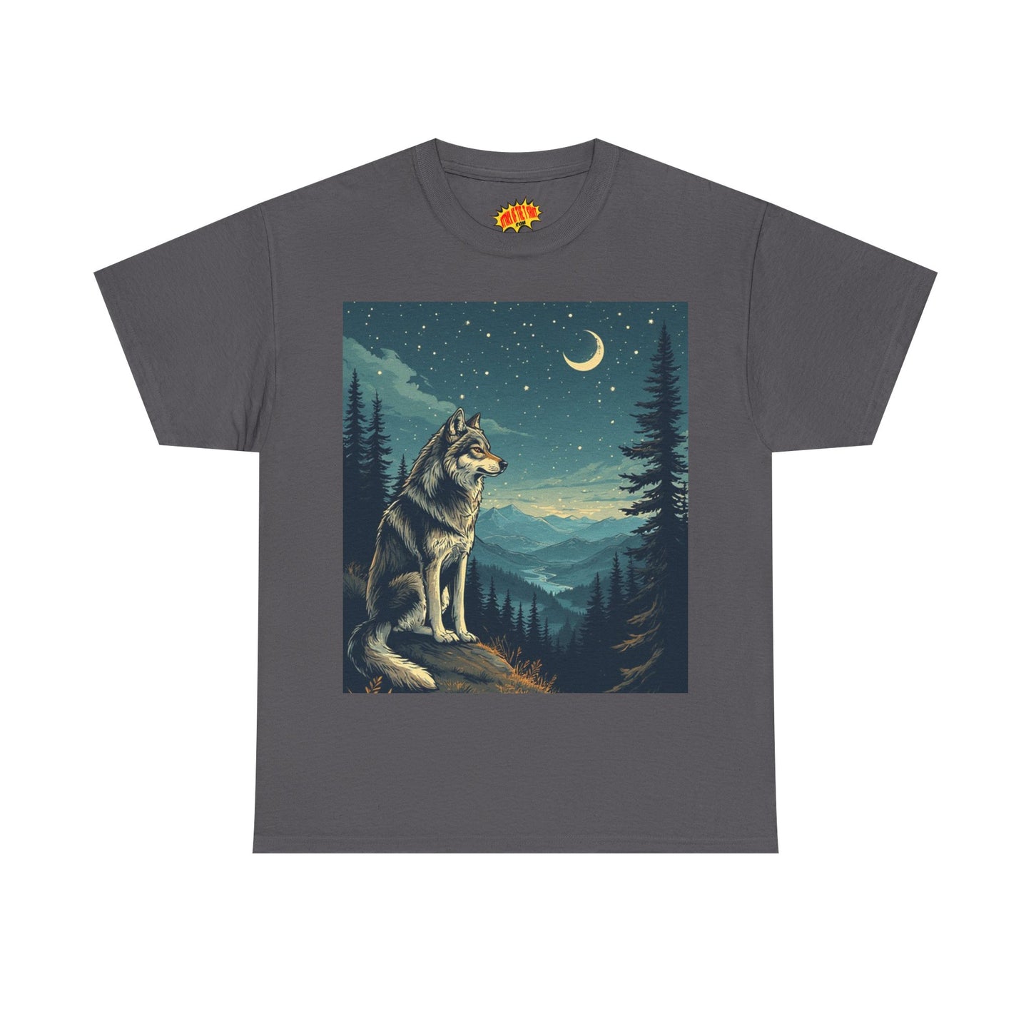 Wolf with Sliver Moon Scene T-Shirt *Multiple Colors*
