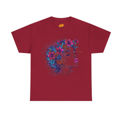 Multicolor Line Drawing Human Flower Graphic Art Tee Shirt