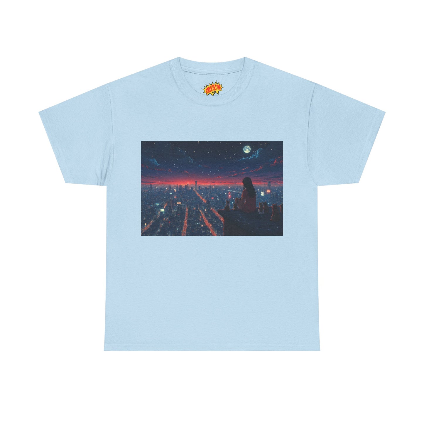 Neon City Anime Night Scene w/Cats T-Shirt *Multiple Colors*