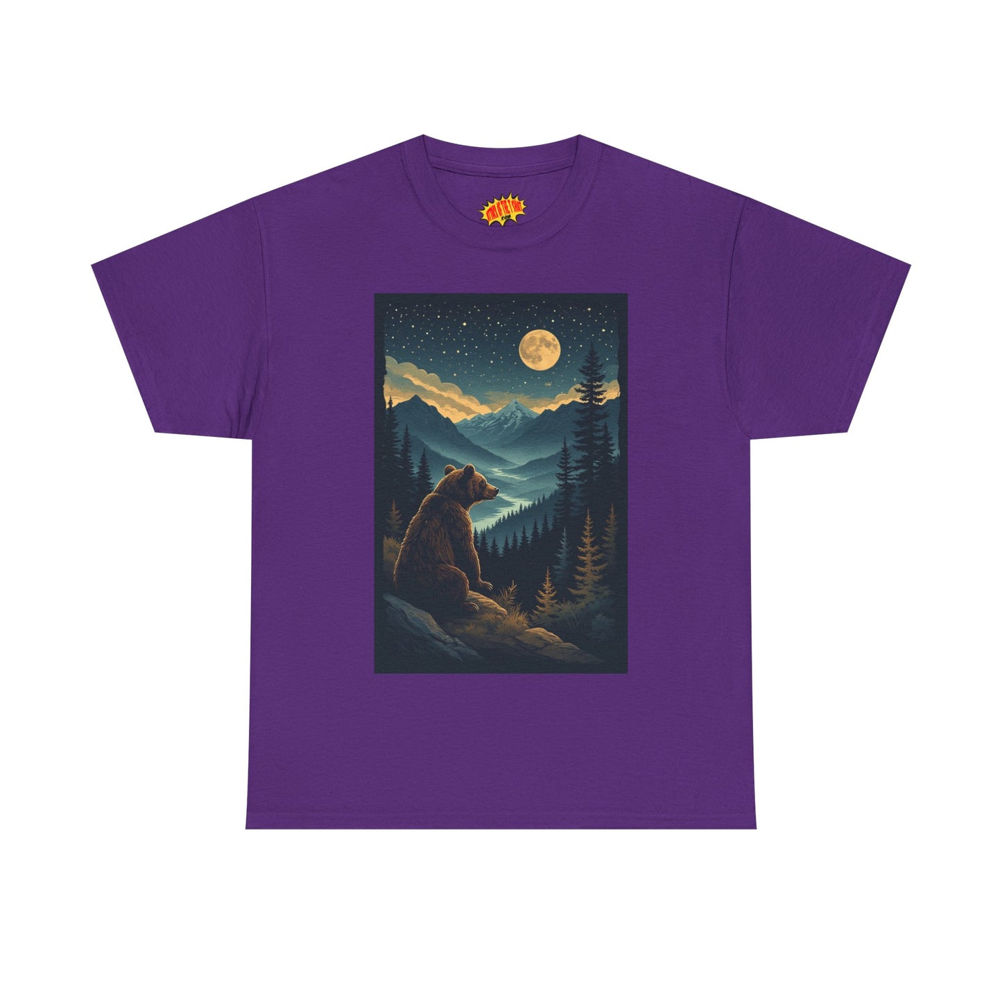Sitting Grizzly Bear Full Moon Scene T-Shirt *Multiple Colors*