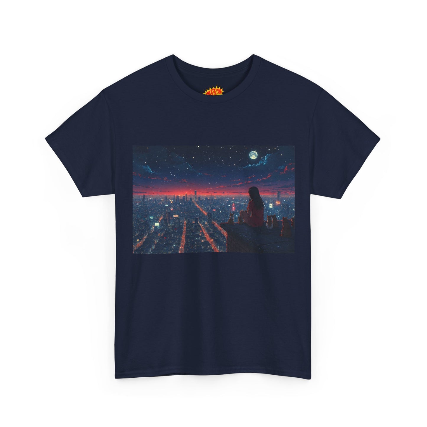 Neon City Anime Night Scene w/Cats T-Shirt *Multiple Colors*