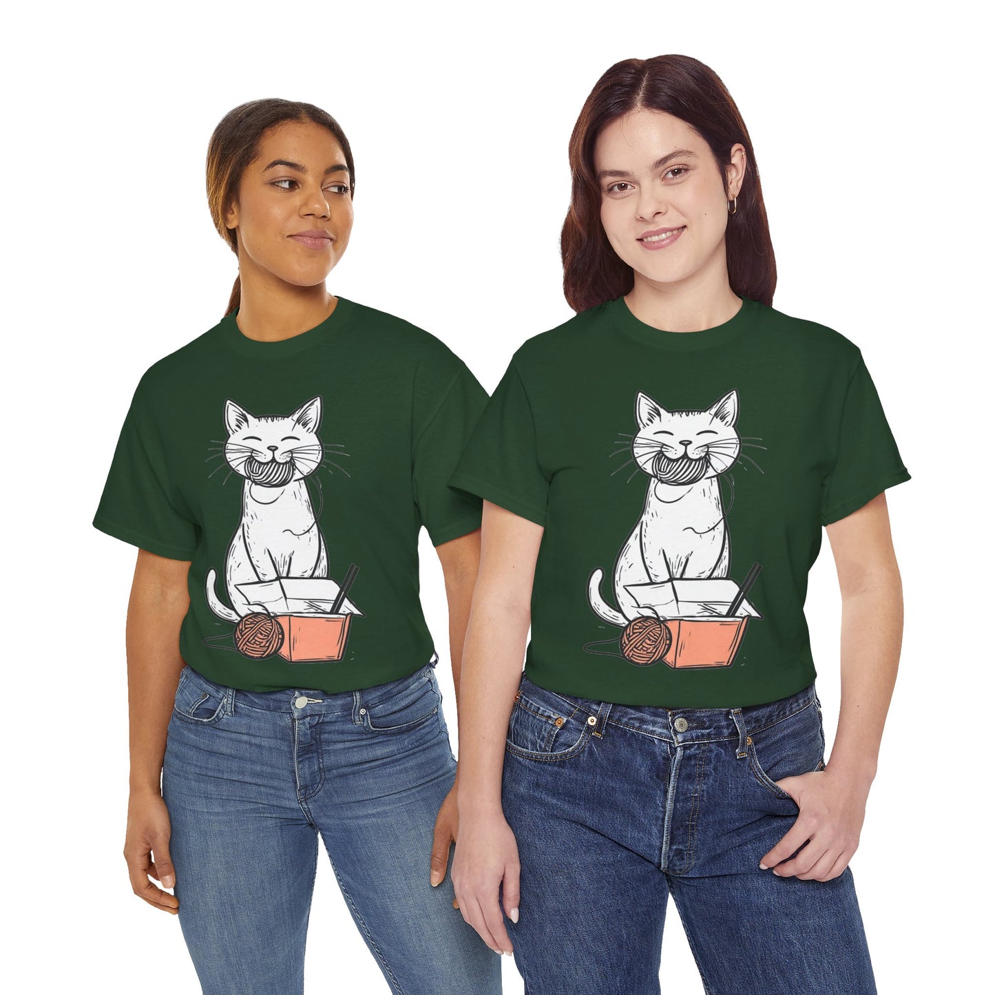 Cat w/Yarn Ball Takeout Art Tee Shirt *Multiple Colors*