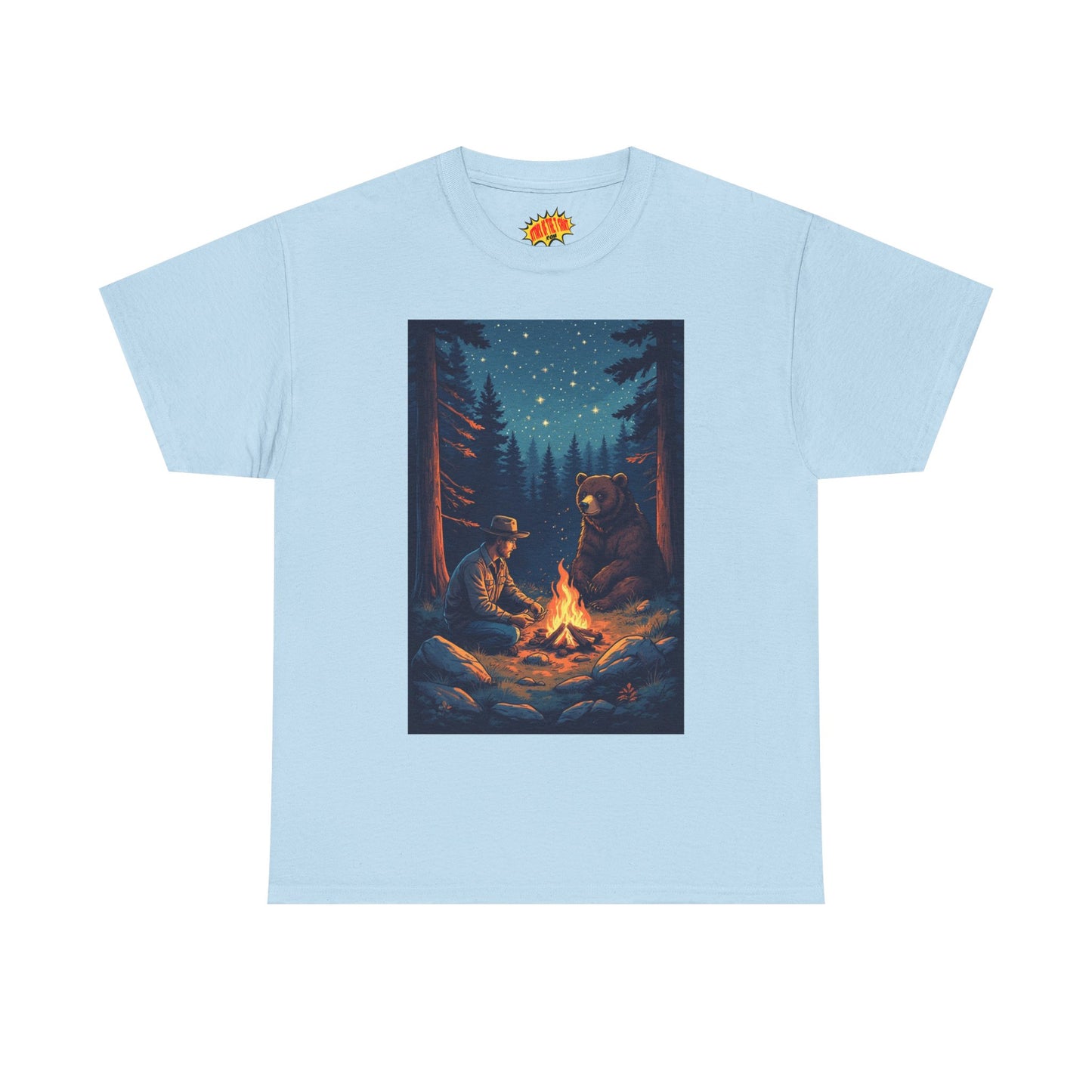 Cowboy w/ Brown Bear Campfire Scene T-Shirt *Multiple Colors*
