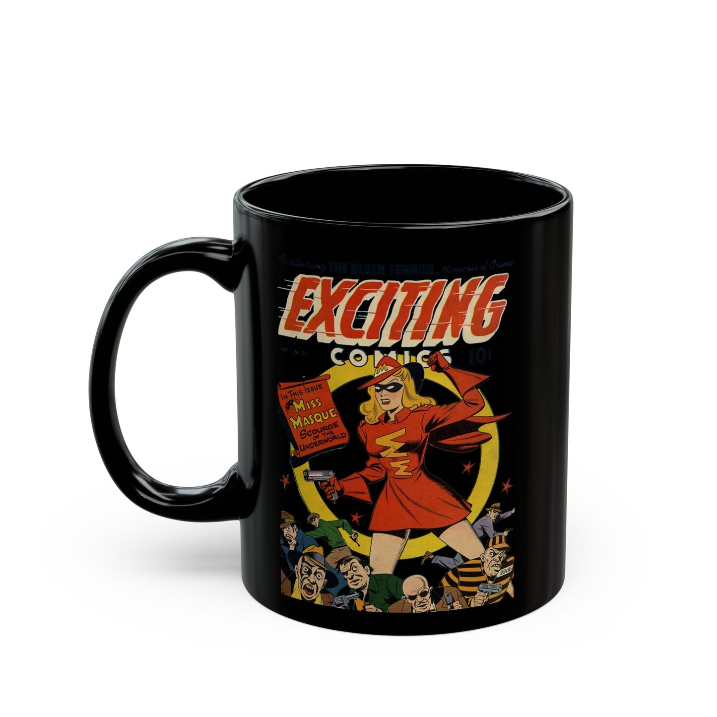 Exciting Comics #53 feat. Miss Masque Black Coffee Mug (11oz, 15oz)