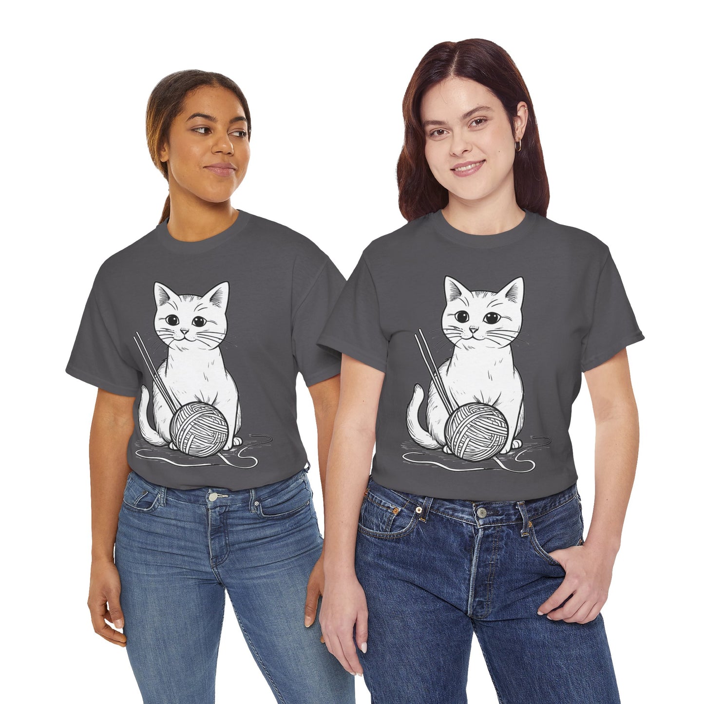 White Cat w/Yarn Ball Art Tee Shirt *Multiple Colors*