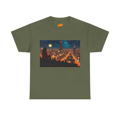Anime Style Neon City Scene w/Girl & Cats T-Shirt