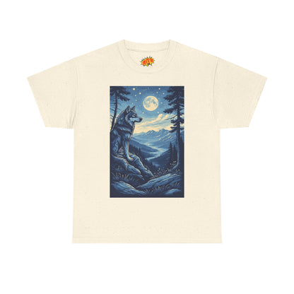 Blue Wolf with Full Moon Scene T-Shirt