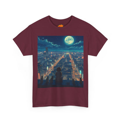 Anime City Full Moon Scene w/Girl & Cats T-Shirt