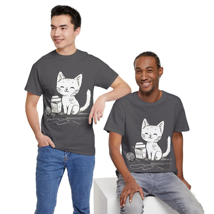 White Cat w/Takeout Yarn Art Tee Shirt