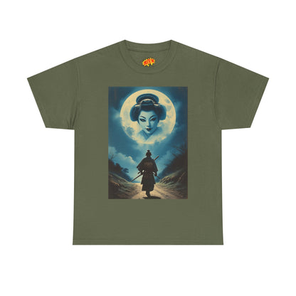Walking Samurai w/Full Moon Geisha Woman T-Shirt