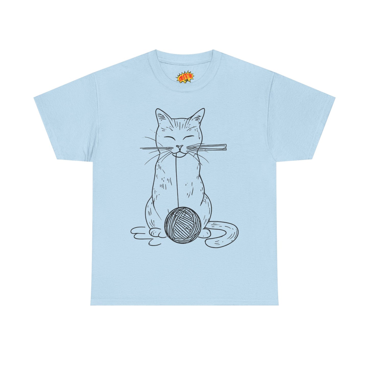 Cat w/Yarn Ball Line Art Drawing Tee Shirt *Multiple Colors*