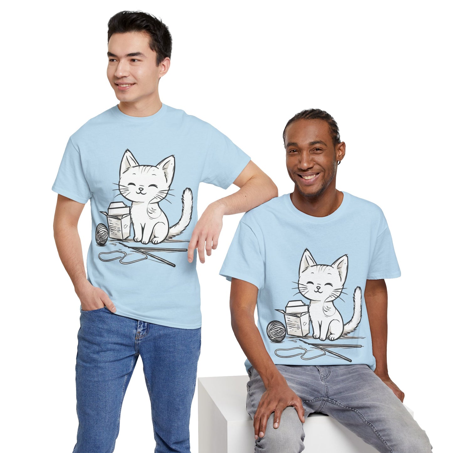 White Cat w/Takeout Yarn Art Tee Shirt *Multiple Colors*